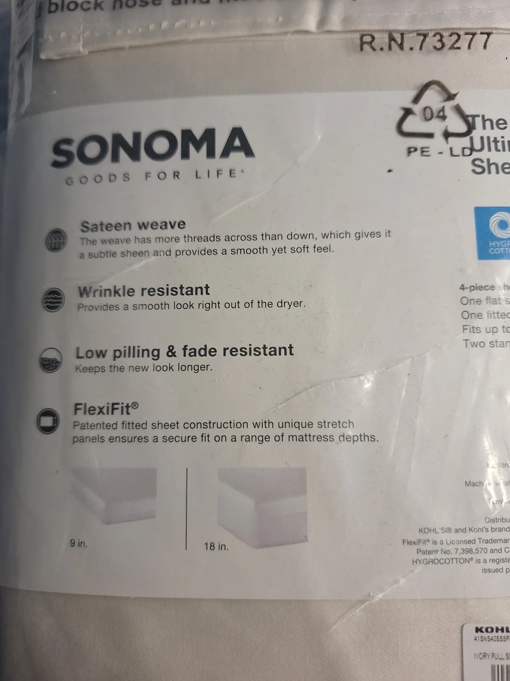 SONOMA Cream Cotton Sateen Sheet Set - Full